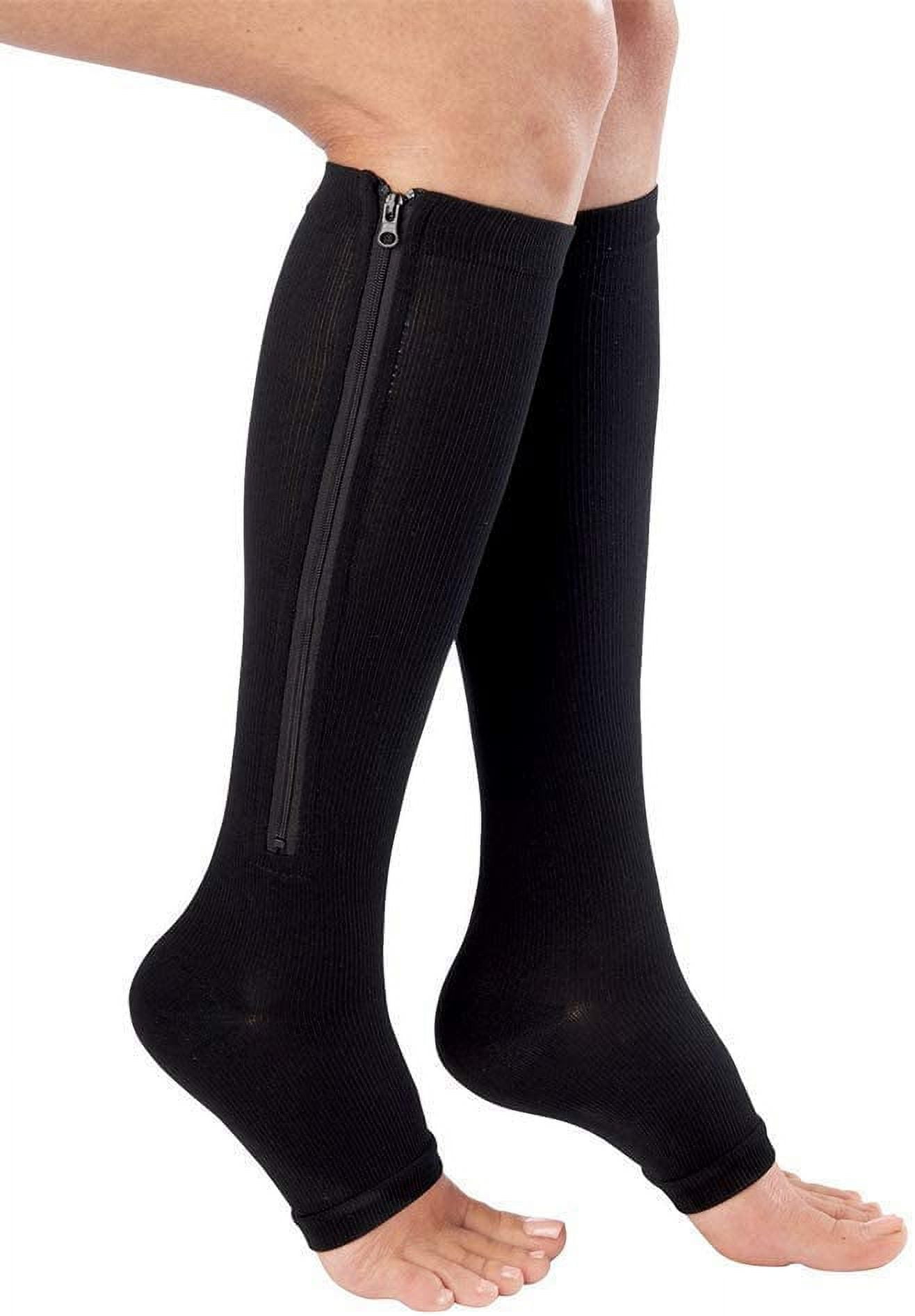ZIP SOX - ZIP UP COMPRESSION SOCKS LEG SUPPORT~ Size S/M ~ BEIGE~ OPEN  TOES~NEW