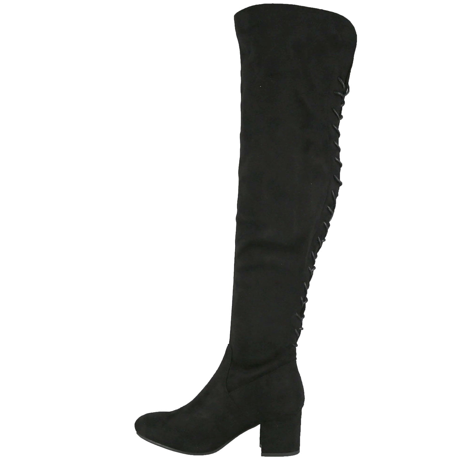 New Women's Back Lace Up Mid Chunky Block Heel Over The Knee Thigh High