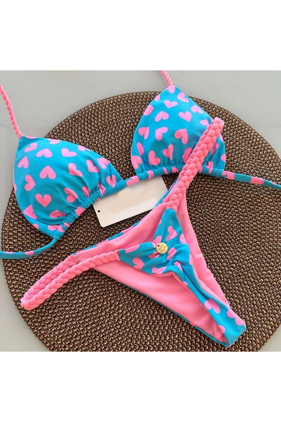 New Women's Bikini Split Print Swimwear Fashion G-string Beach Holiday