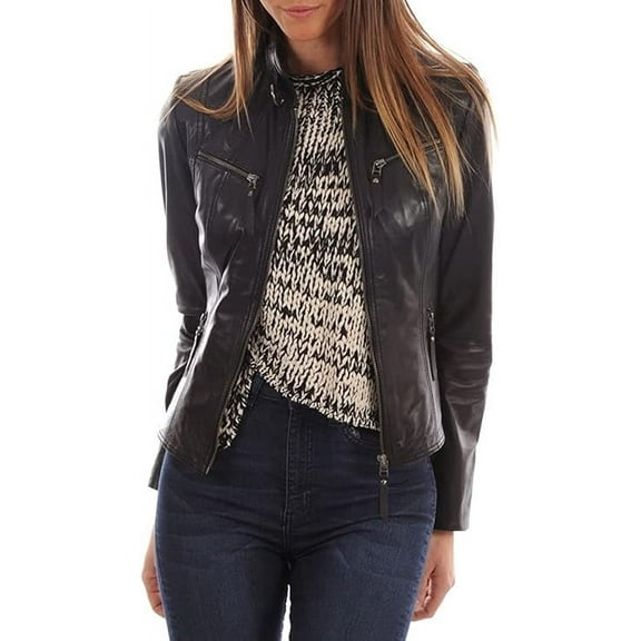 New Women's Black Lambskin Leather Jacket Stylish Slim Fit Motorcycle Jacket W308