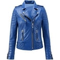 thumbnail image 1 of New Women's Blue Quilted Leather Motorcycle Biker Jacket 100% Genuine Soft Lambskin W188, 1 of 3