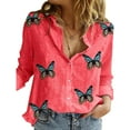 thumbnail image 1 of New Women's Butterfly Print Blouses Long Sleeve Turn Down Collar Shirt Casual Loose Elegant Tops, 1 of 1