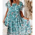 thumbnail image 1 of New Women's Casual Floral Print Summer Dress Boho Short Sleeve Dress Female Loose Ruffles Mini Dresses, 1 of 1