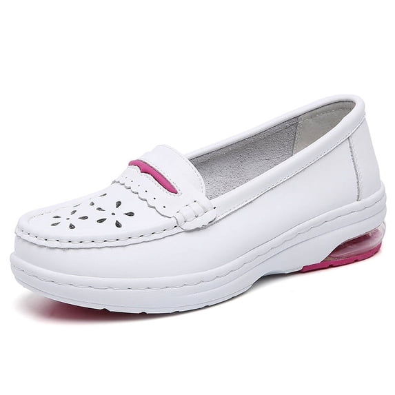 New Women's Casual Hollow Loafers Slip On Leather Shoes Lightweight Casual Walking Shoes Female Moccasins Classic Penny Loafer Flats Boat Shoes
