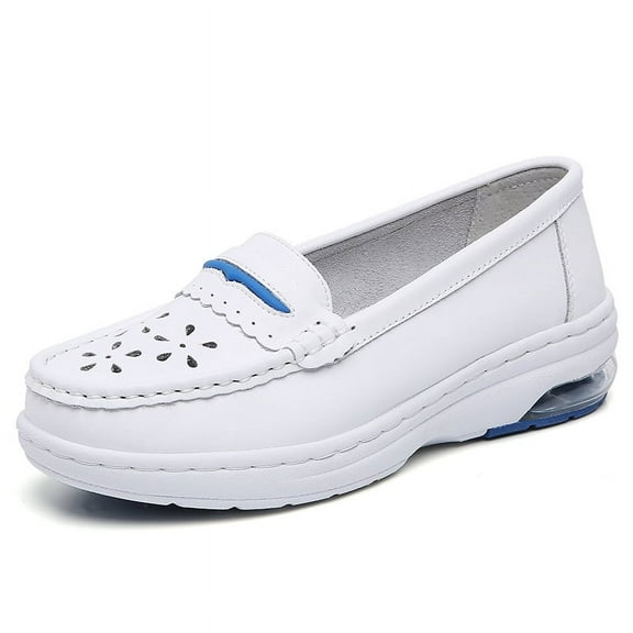 New Women's Casual Hollow Loafers Slip On Leather Shoes Lightweight Casual Walking Shoes Female Moccasins Classic Penny Loafer Flats Boat Shoes