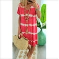 thumbnail image 1 of New Women's Casual V Neck Summer T Shirt Dress Loose Short Sleeve Tunic Dress Stripe Print Dress, 1 of 2