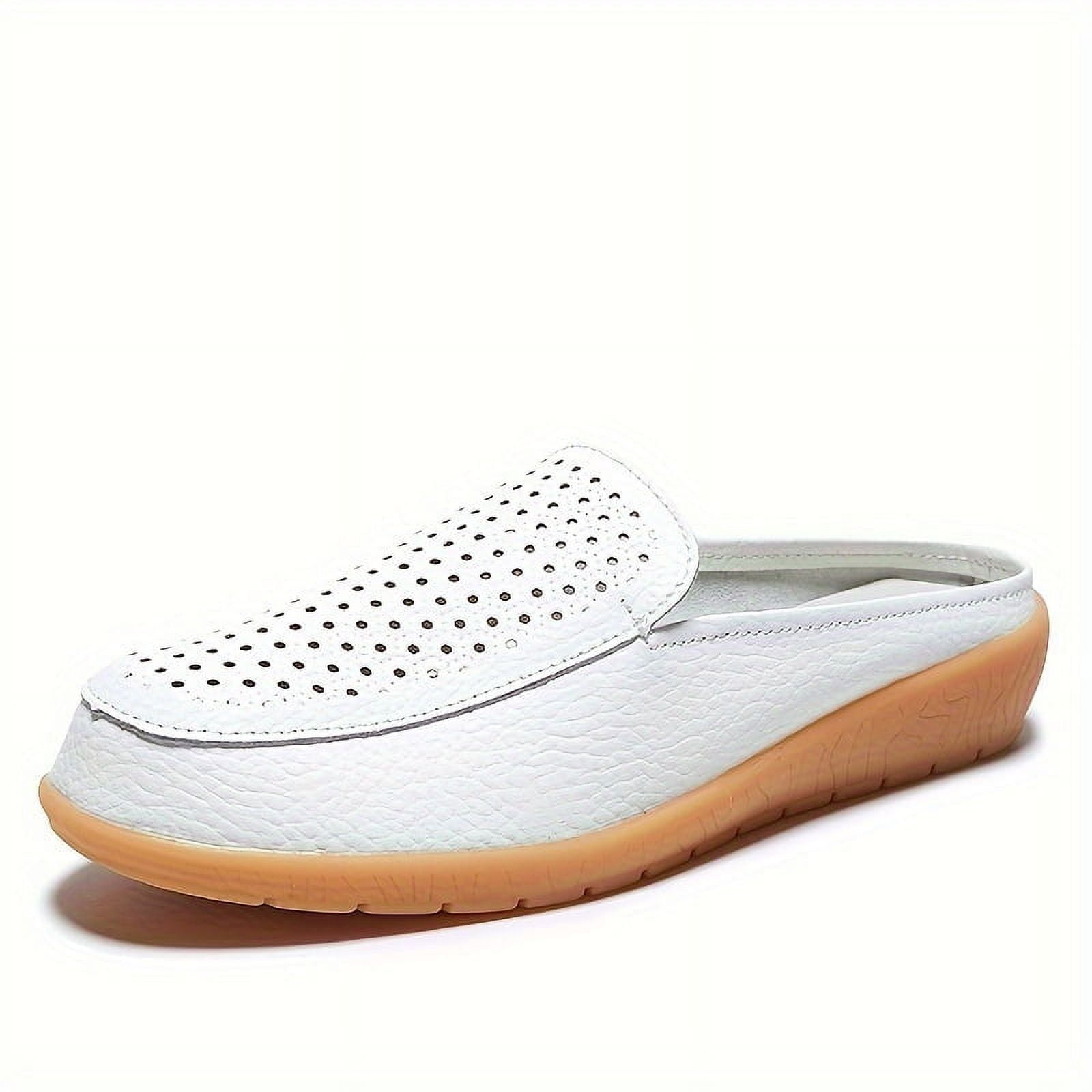 New Women's Comfortable Slip On Closed Toe Flat Slide Shoes, Perforated
