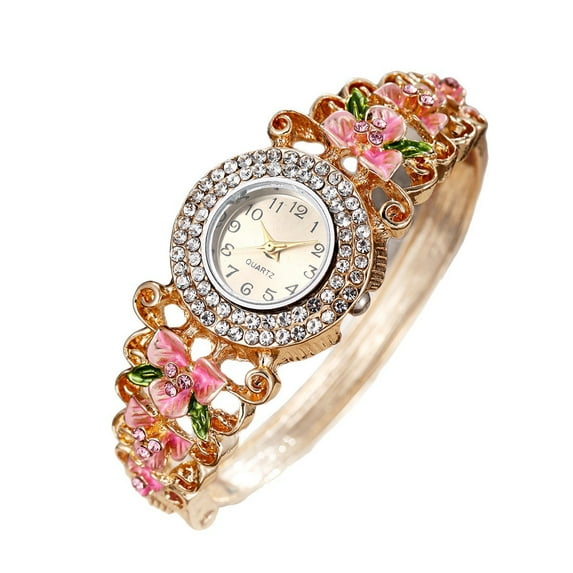 New Women's Diamond-Embedded Decorative Carved Quartz Watch Hollow Alloy Bracelet