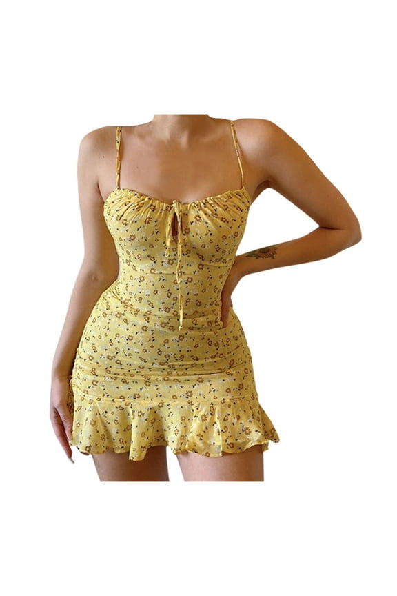 New Women's Fashion Floral Spaghetti Strap Mini Dress Summer Casual Dress