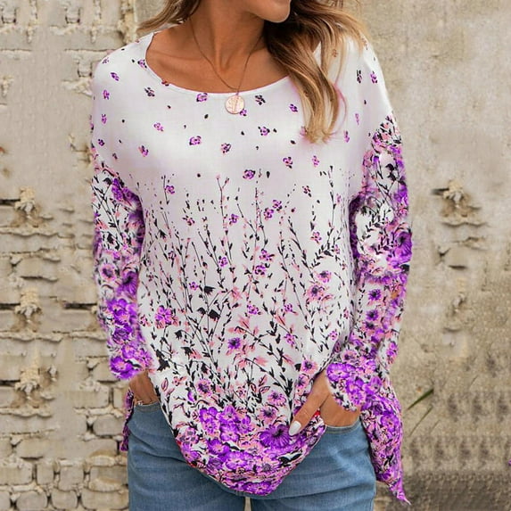 New Women's Floral Print Top Casual Loose Crewneck Short Sleeved Pullover Tops Vintage Elegant Stitching Hedging Top