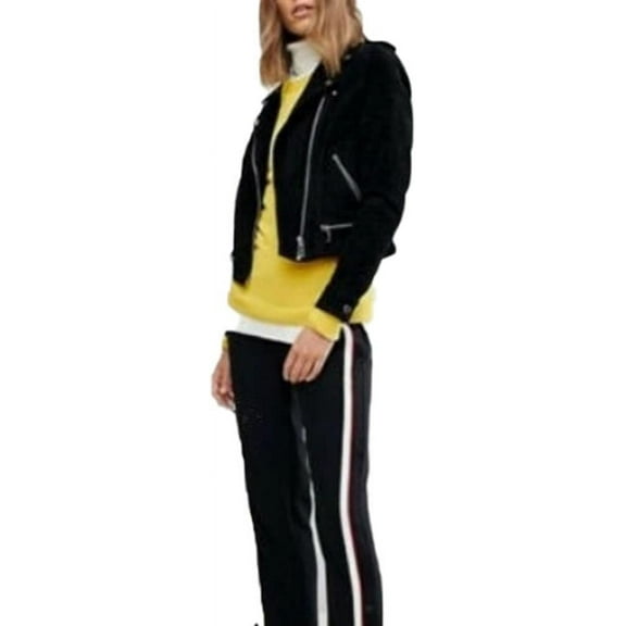 New Women's Genuine Sheepskin Real Suede Black Leather Jacket Biker Premium Coat W101