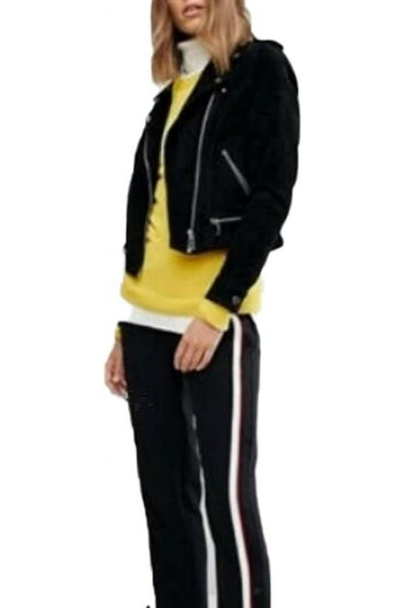 New Women's Genuine Sheepskin Real Suede Black Leather Jacket Biker Premium Coat W101