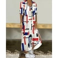 thumbnail image 1 of New Women's Geometric-Print Dress Denim Stars Newspaper Letter Printing Dress Elegant Lapel Neck Loose Maxi Dress Short Sleeve Long Dress, 1 of 1