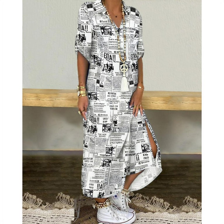 Newspaper print maxi on sale dress