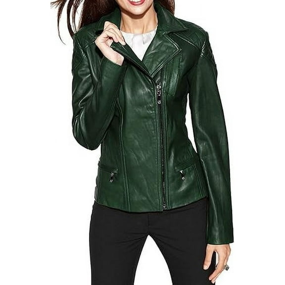 New Women's Green Lambskin Leather Jacket Stylish Slim Fit Motorcycle Jacket W722