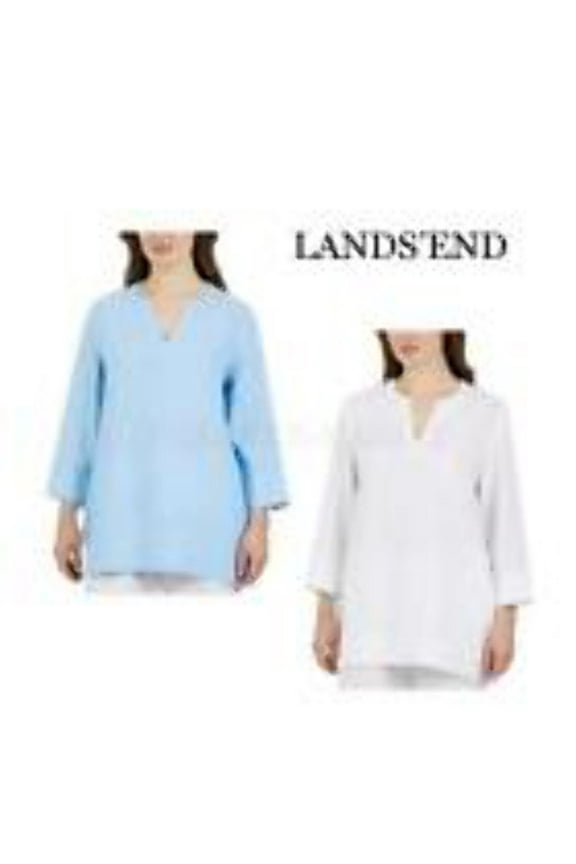 New! Women's Lands' End Linen Blend Notch Neck 3/4 Sleeve Tunic Top! (1758415)