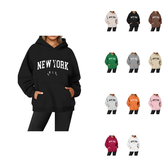 New Women's Letter Printed Round Neck Oversized Hooded Pullover Hoodie – Long Sleeve Cozy Drawstring Y2K Fall Streetwear Sweatshirt