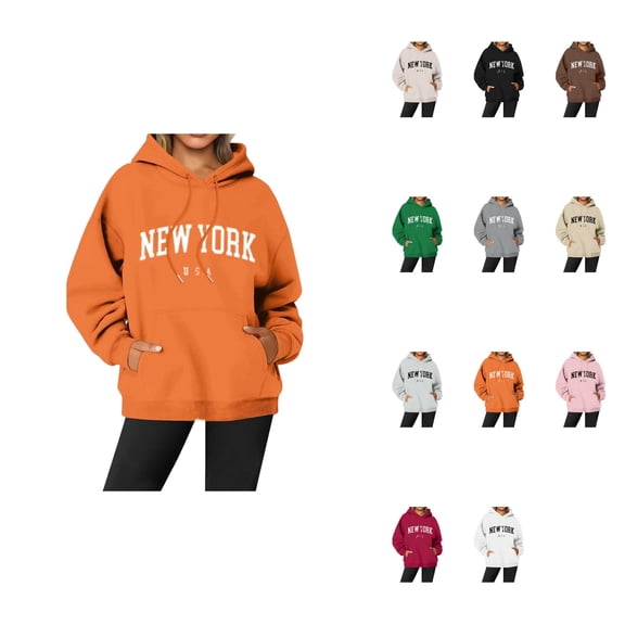 New Women's Letter Printed Round Neck Oversized Hooded Pullover Hoodie – Long Sleeve Cozy Drawstring Y2K Fall Streetwear Sweatshirt