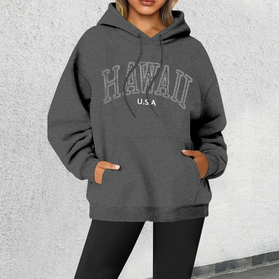 New Women's Letter Printed Round Neck Pullover Street Long Sleeve Pullover Hoodie