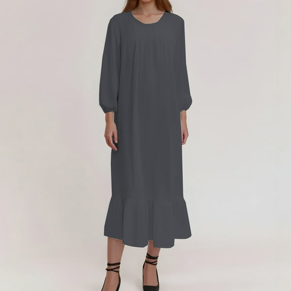 New Women's Long Robes For Spring And Autumn With Long Sleeves Retro Long Dress With Solid Color And Ruffled Hem. Summer Maxi Dress for Women Casual Summer Dress for Women Comfortable Dress Travel