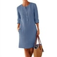 thumbnail image 1 of New Women's Long Sleeve Dress Crewneck Loose Casual Knee-Length Dress Buttons Dress, 1 of 1
