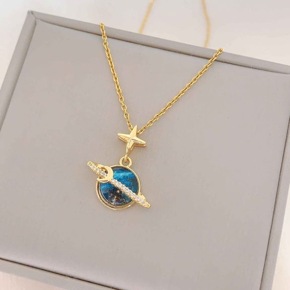 New Women's Planet Pendant Necklace - Titanium Steel, High-End, Fade-Resistant Clavicle Chain