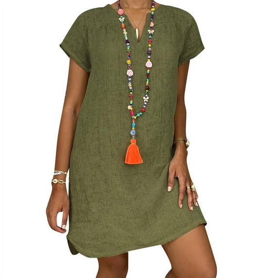 New Women's Plus Size Mini Dress V Neck Party Dress Elegant Casual Short Sleeve Sun Dresses