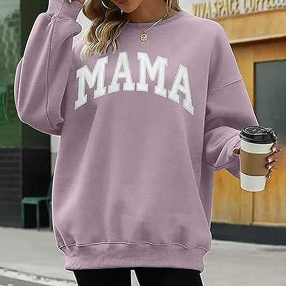 New Women's Printed Round Neck Pullover Street Long Sleeve Pullover Hoodie