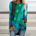 thumbnail image 1 of New Women's Retro Boho Style Long Sleeve Crewneck Loose Tops Personality Print Casual Thin Stitching Hedging Top, 1 of 1