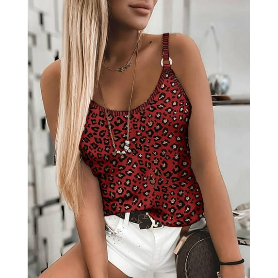 New Women's Sexy Leopard Print Sleeveless Vest Camouflage Camisole Beach Casual Tank Tops Blouses Lady Stretch Shirt