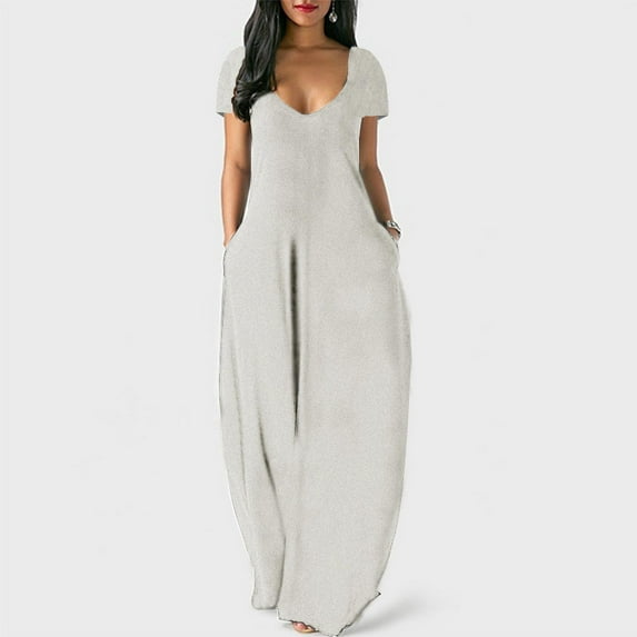 New Women's Sexy Maxi Dress Casual Loose Sleeveless Dresses Fashion V Neck Long Solid Color Party Dress Plus Size Vestidos