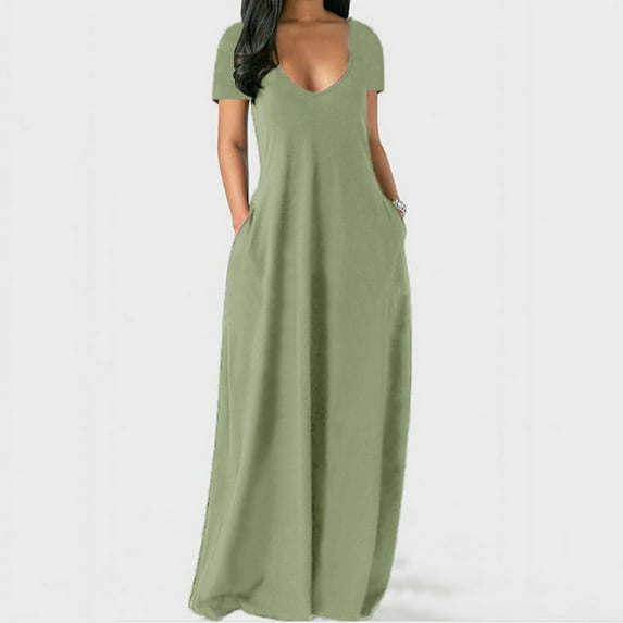 New Women's Sexy Maxi Dress Casual Loose Sleeveless Dresses Fashion V Neck Long Solid Color Party Dress Plus Size Vestidos