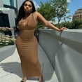 thumbnail image 1 of New Women's Sexy Sleeveless Deep U Neck Tank Bodycon Long Dress Solid Color Slim Maxi Dress, 1 of 1
