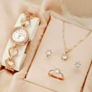 WACHFACTORYSALE New Women's Small Disc Light Luxury Quartz Bracelet Watch+Jewelry Three Piece Set Rose