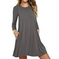 thumbnail image 1 of New Women's Solid Color A Line Dresses Long Sleeve Pocket Mini Crewneck Simplicity Loose Party Dress, 1 of 1