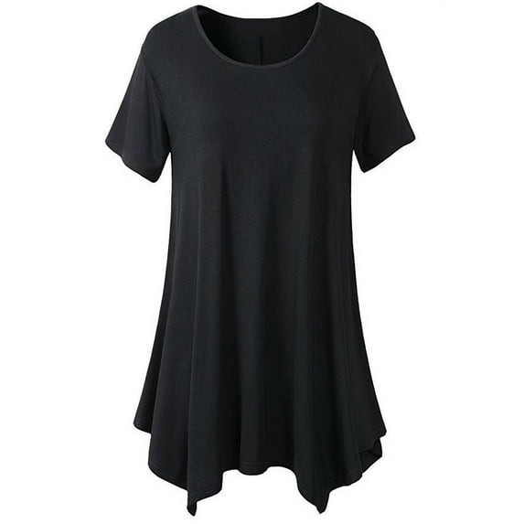 New Women's Solid Color Blouse Swing Tunic Tops Loose Fit Comfy Flattering T Shirt