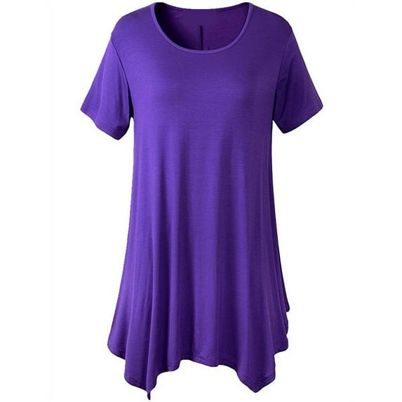New Women's Solid Color Blouse Swing Tunic Tops Loose Fit Comfy Flattering T Shirt