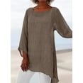 thumbnail image 1 of New Women's Solid Color Crewneck Simplicity Blouse Casual Loose Long Sleeve Irregular Tunic Tops, 1 of 1