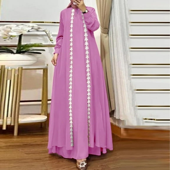 New Women's Solid Color Long Robe With Fashionable Temperament Dress Chiffon Maxi Dress Long Sleeve Head Scarf for Women Fashion Hijab Scarfs for Women Long Beads Dress Nigerian Clothes for Women
