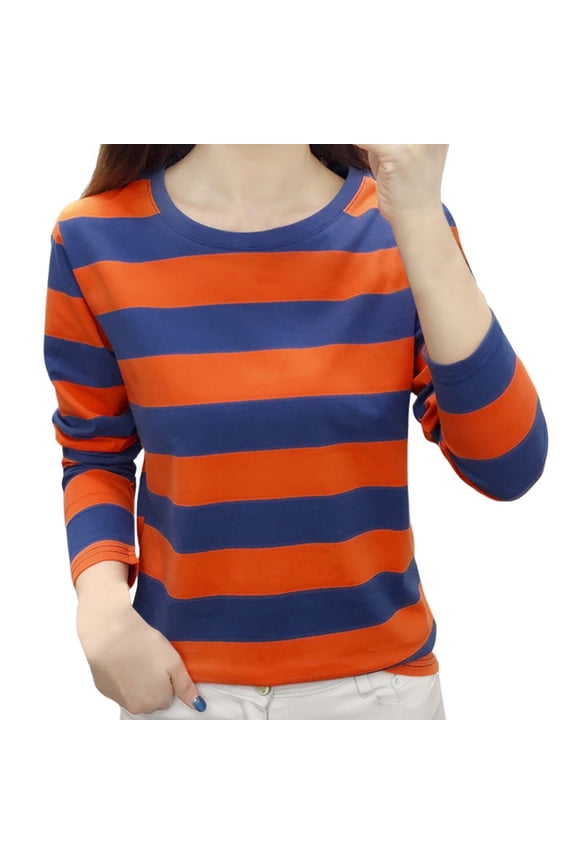 New Women's Striped Color Block Round Neck T Shirt Light Classic Top, Lightweight, All Season, Hand Wash, Sizes M XXXXXL