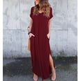 thumbnail image 1 of New Women's Summer Casual Long Clothes V Neck Boho Maxi Dress Side Split Dress Loose Pocket Short Sleeve Dress, 1 of 1