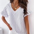 thumbnail image 1 of New Women's Summer Loose V Neck Pullover Tops Dot Printed Ruffle Sleeve Casual Tops, 1 of 2