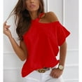 thumbnail image 1 of New Women's Summer Solid Color T Shirt Sexy Off Shoulders Crewneck Short Sleeved Street Casual Tops, 1 of 1
