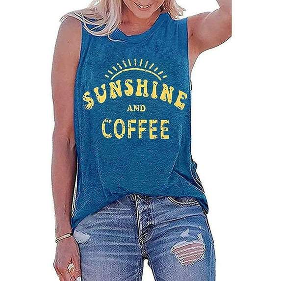 New Women's Sunshine and Coffee Tank Casual Graphic Tank Tops Sleeveless Graphic Shirts