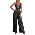 thumbnail image 1 of New Women's Suspender Jumpsuit with Sequined Trousers - High Waist, Wide Leg, Casual Party Outfit, 1 of 4