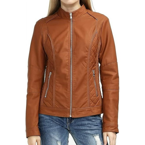 New Women's Tan Lambskin Leather Jacket Stylish Slim Fit Motorcycle Jacket W275