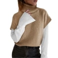 thumbnail image 1 of New Women's Turtleneck Sweater Elegant and Comfortable Sweater Tops Autumn and Winter Casual Loose Knitted Sleeveless Pullover Vest Sweater-Khaki-L, 1 of 7