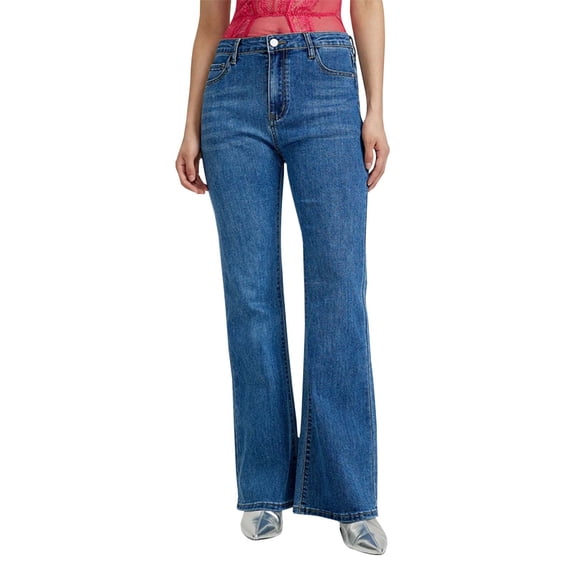 New Women's Wide Leg Stretch Flare Mid Rise Jeans Trousers, Lightweight, All-Season, Daily Casual Wear