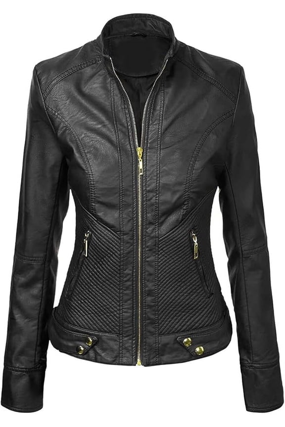 New Womens Genuine Black Lambskin Leather Jacket Biker Stylish Motorcycle Soft Jacket W263