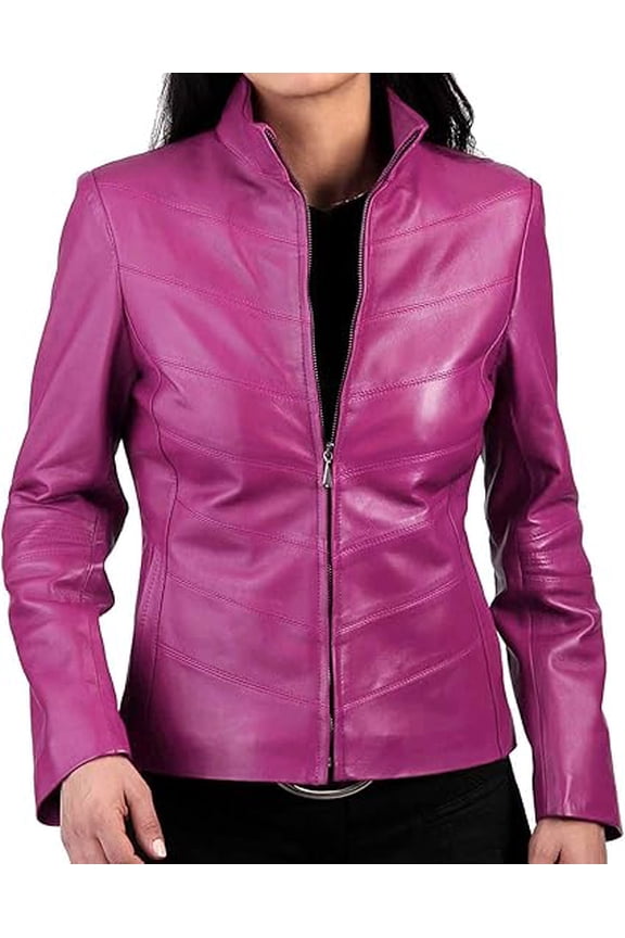 New Womens Genuine Pink Lambskin Leather Jacket Biker Stylish Motorcycle Soft Jacket W547